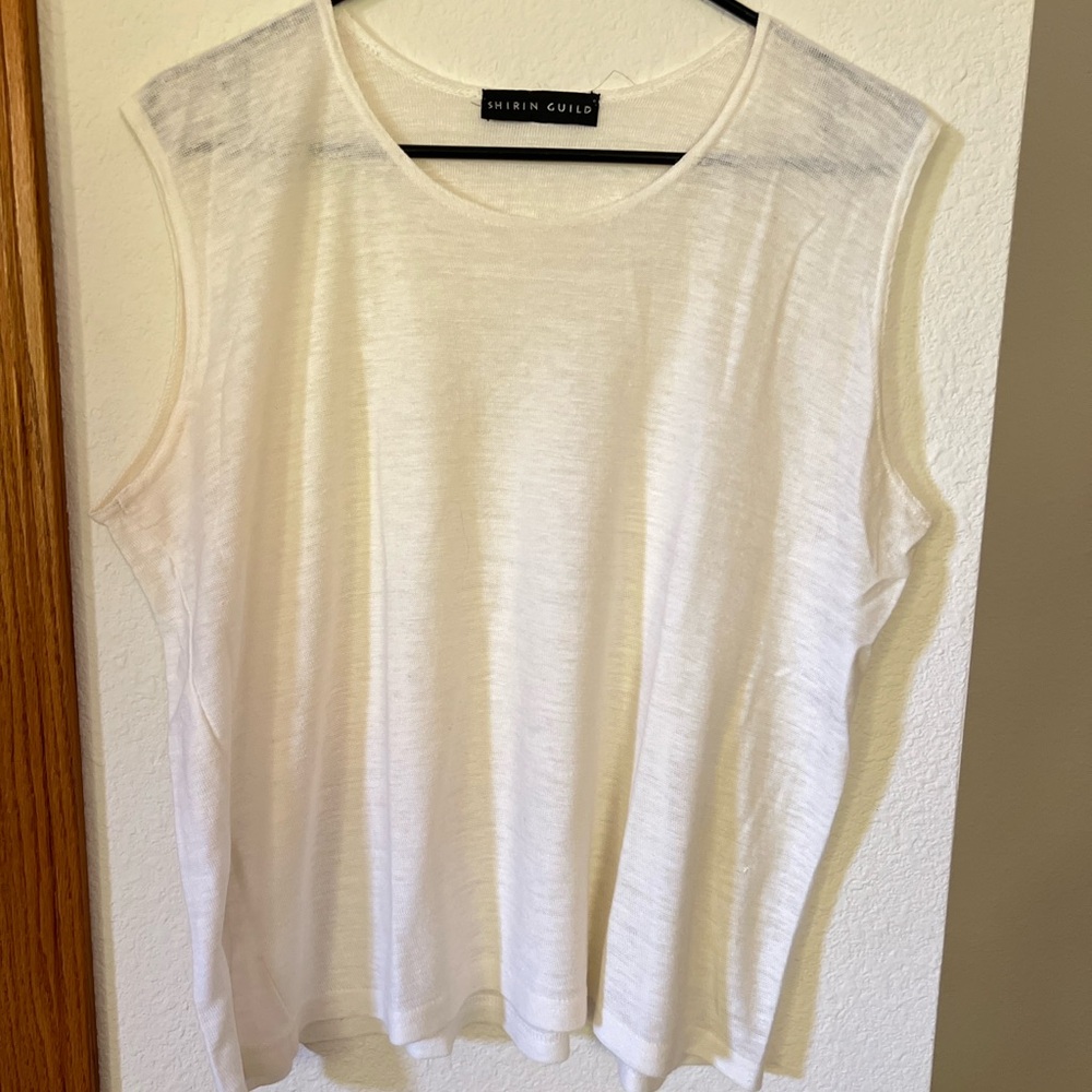 Shirin Guild White Sleeveless Muscle Tee Relaxed Fit Linen Minimalist L